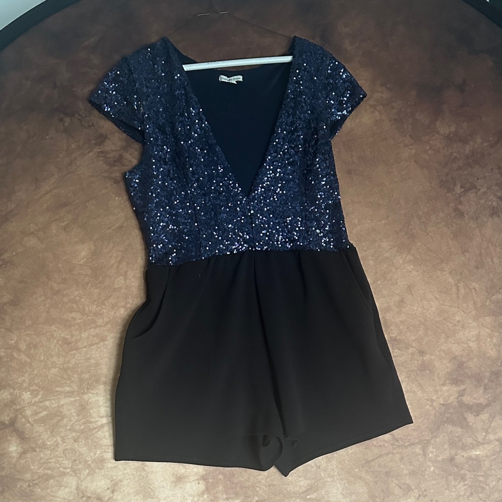 Charlotte Russe Classic Blue Black Sequin Romper